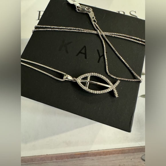 NEW! Diamond Ichthys Necklace 1/10 ct tw Round-cut Sterling Silver 18" - Picture 4 of 9